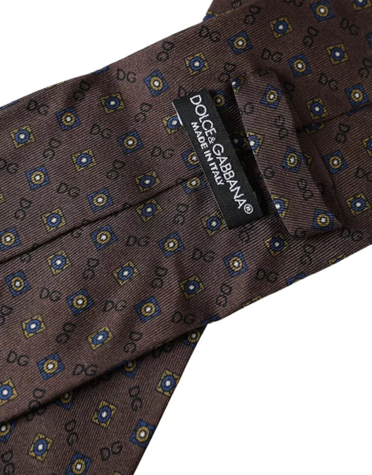 Corbata ajustable de seda marrón con logotipo de marca para hombre