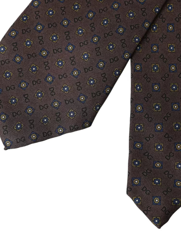 Corbata ajustable de seda marrón con logotipo de marca para hombre