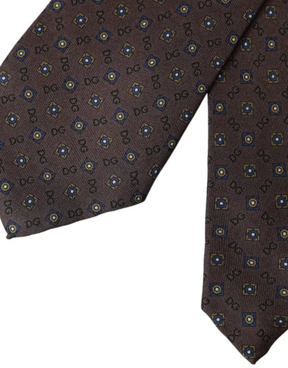 Corbata ajustable de seda marrón con logotipo de marca para hombre