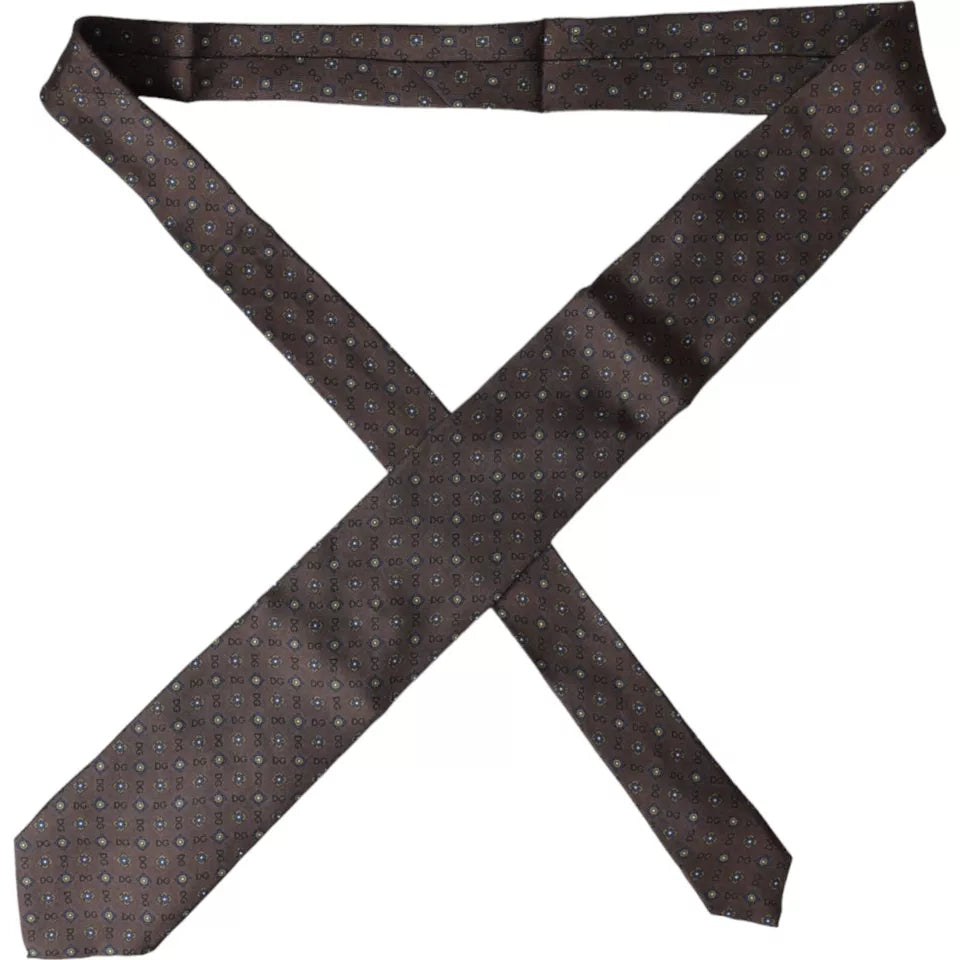 Corbata ajustable de seda marrón con logotipo de marca para hombre