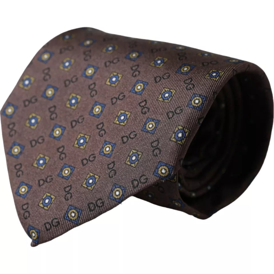 Corbata ajustable de seda marrón con logotipo de marca para hombre