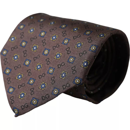 Corbata ajustable de seda marrón con logotipo de marca para hombre