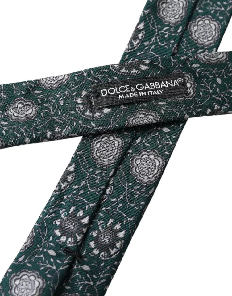 Corbata ajustable de seda con estampado floral verde para hombre