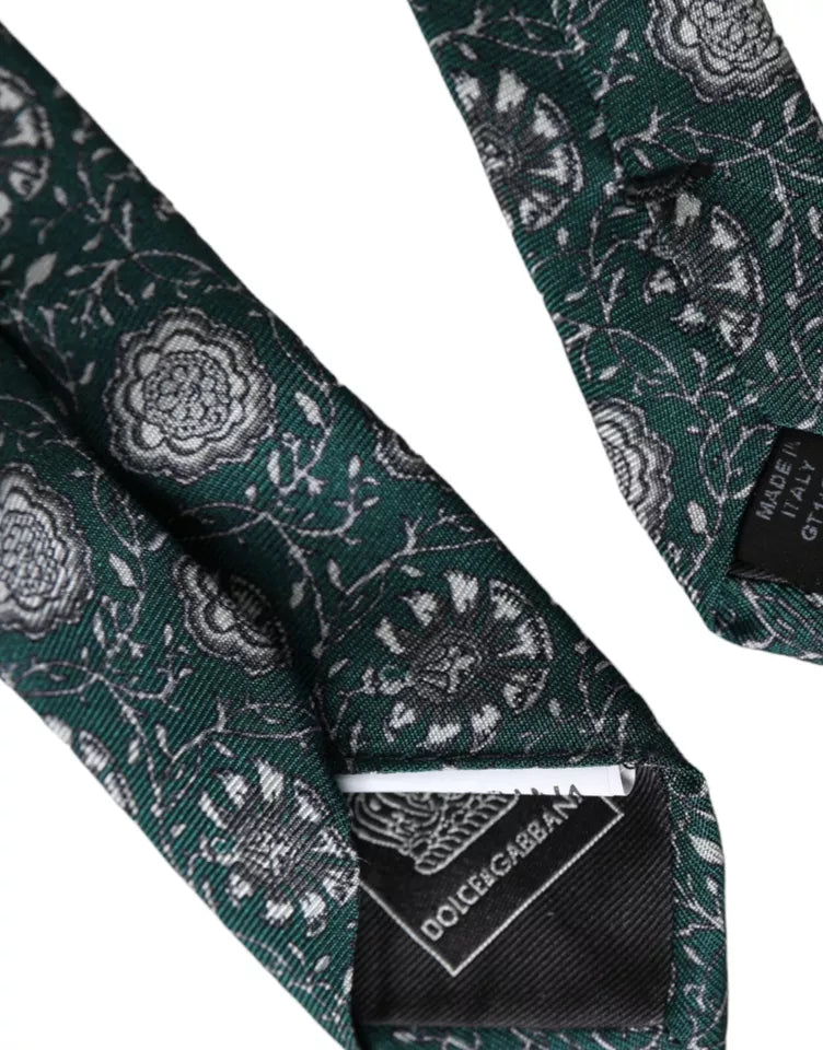 Corbata ajustable de seda con estampado floral verde para hombre