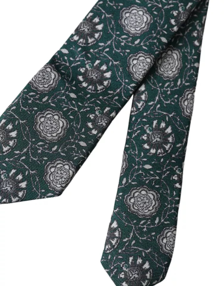 Corbata ajustable de seda con estampado floral verde para hombre