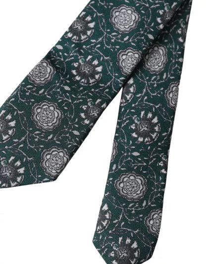 Corbata ajustable de seda con estampado floral verde para hombre