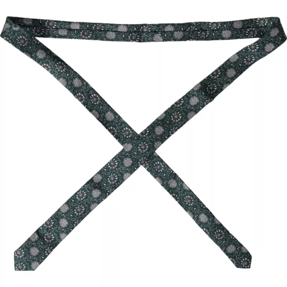 Corbata ajustable de seda con estampado floral verde para hombre