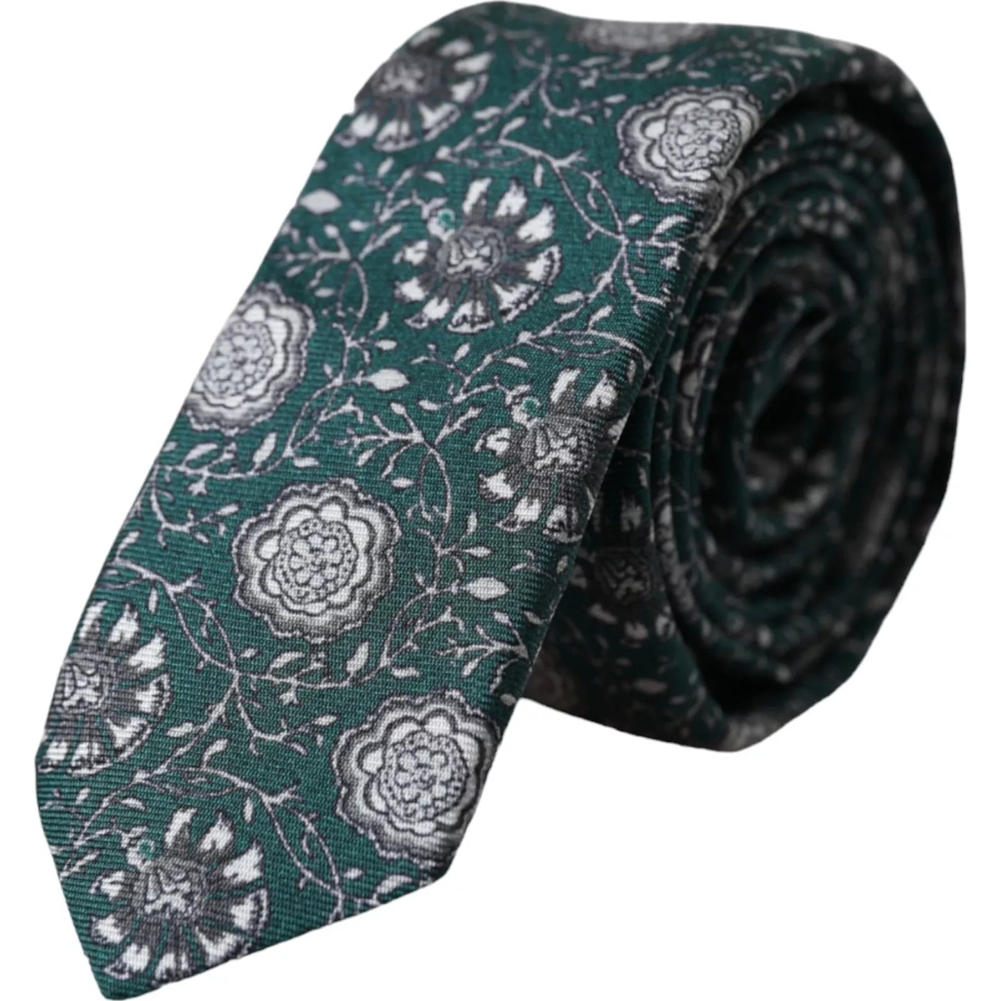 Corbata ajustable de seda con estampado floral verde para hombre