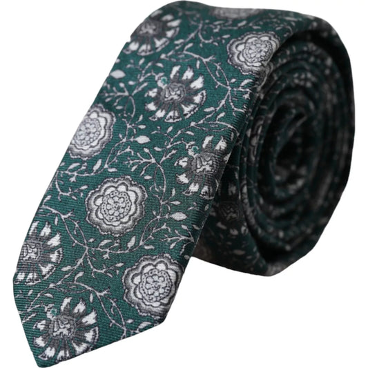 Corbata ajustable de seda con estampado floral verde para hombre