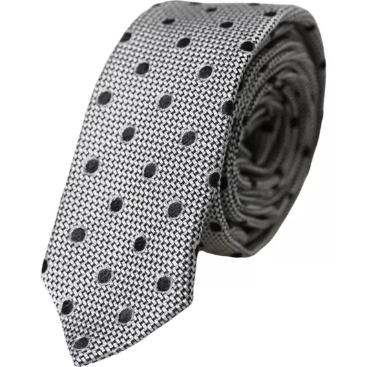 Corbata ajustable de seda fantasía con lunares blancos y negros para hombre