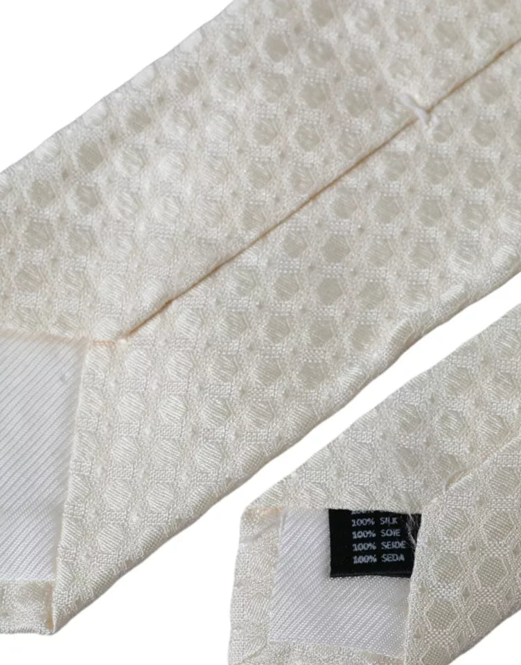 Corbata ajustable de seda color blanco roto para hombre