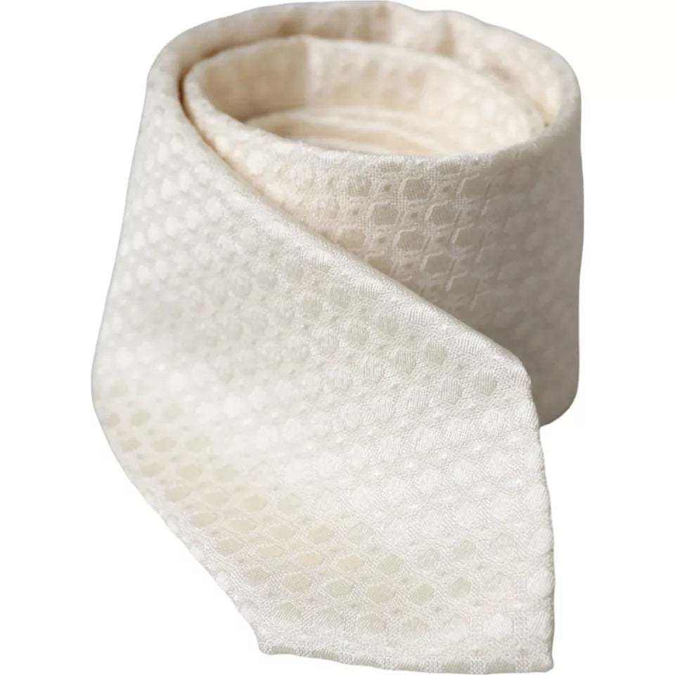 Corbata ajustable de seda color blanco roto para hombre