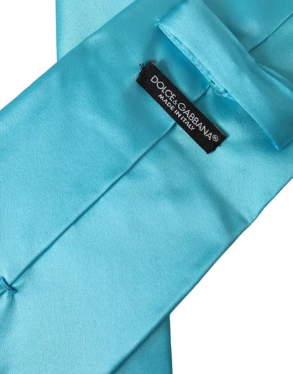 Corbata ancha ajustable de seda satinada azul claro para hombre