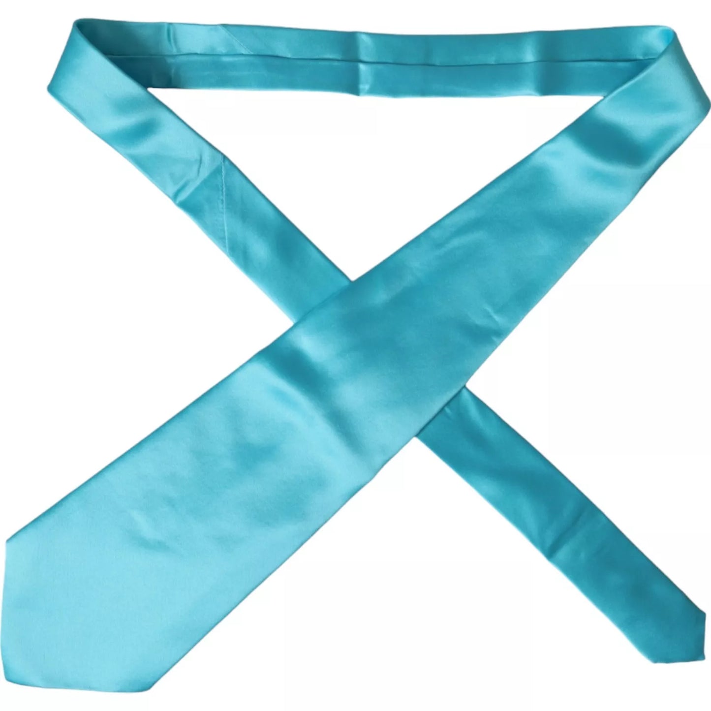 Corbata ancha ajustable de seda satinada azul claro para hombre