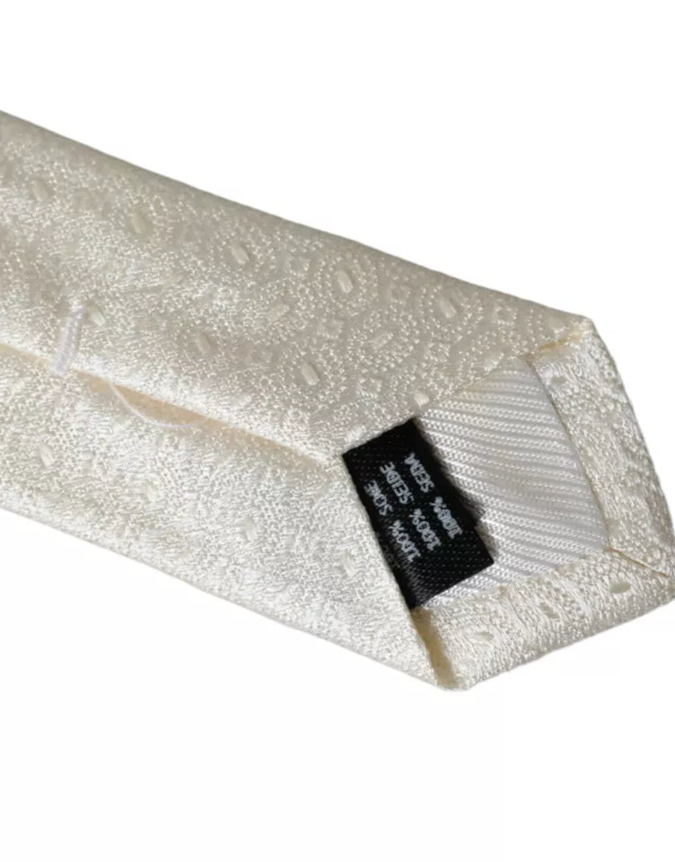Corbata ajustable de seda con estampado blanco roto para hombre