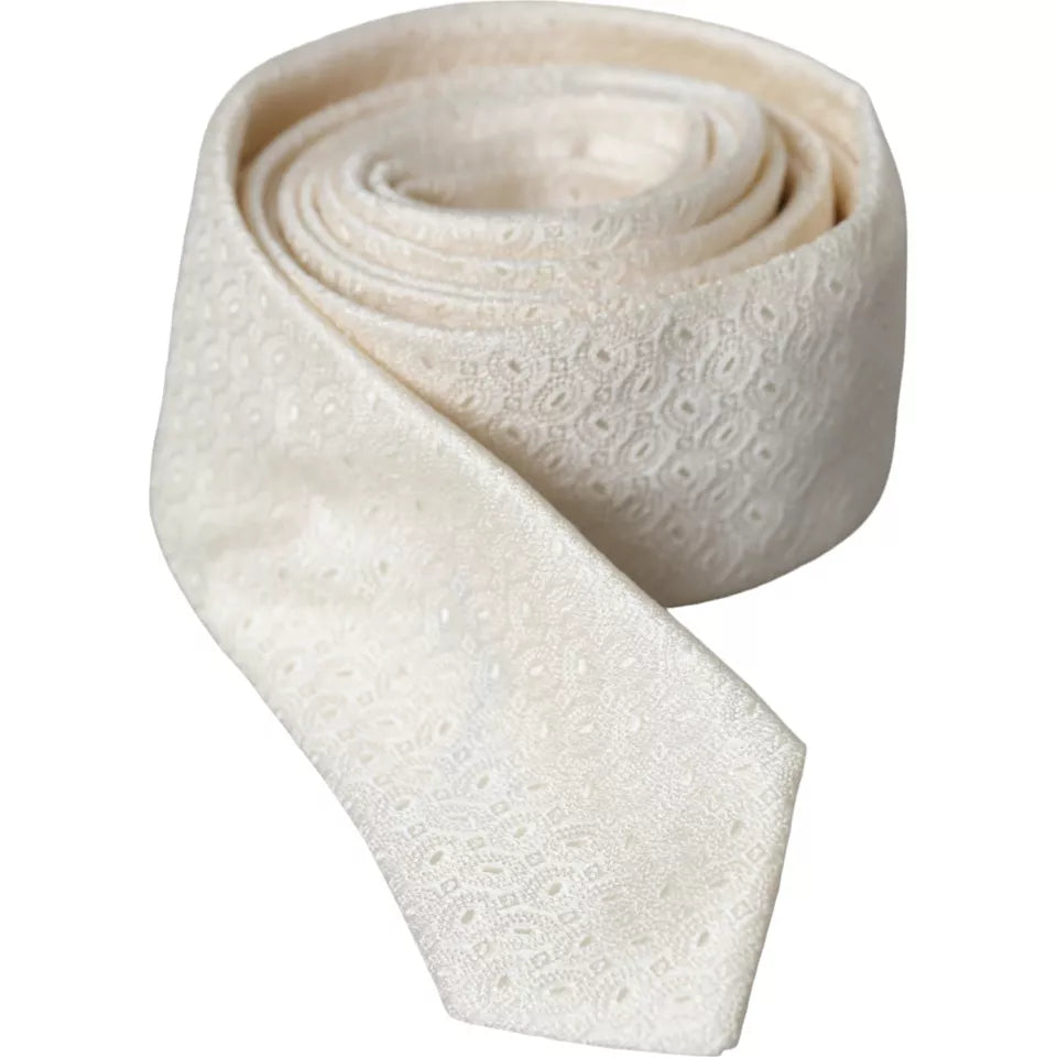 Corbata ajustable de seda con estampado blanco roto para hombre