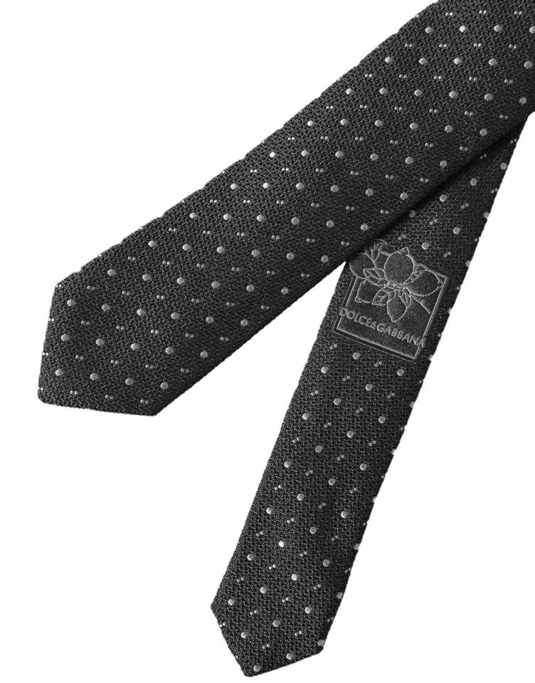 Corbata ajustable de seda con lunares negros para hombre