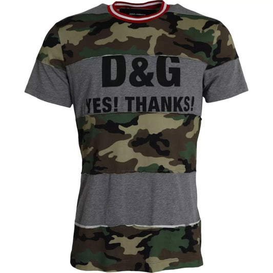 Camiseta de algodón con cuello redondo y estampado de camuflaje multicolor para hombre