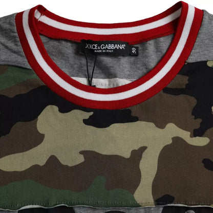 Camiseta de algodón con cuello redondo y estampado de camuflaje multicolor para hombre