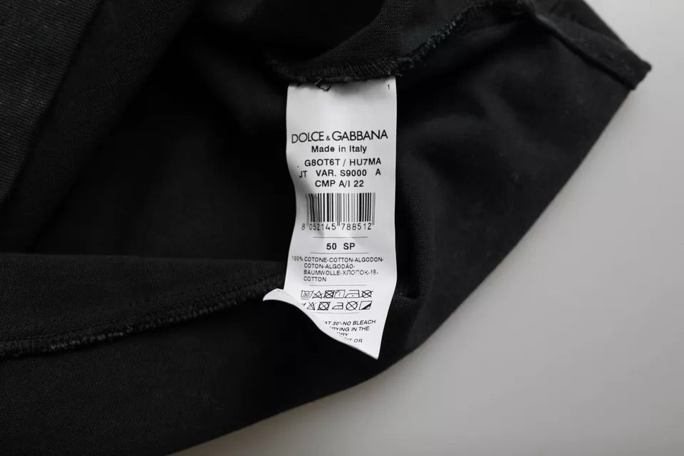 Camiseta de algodón con cuello redondo y estampado gráfico negro