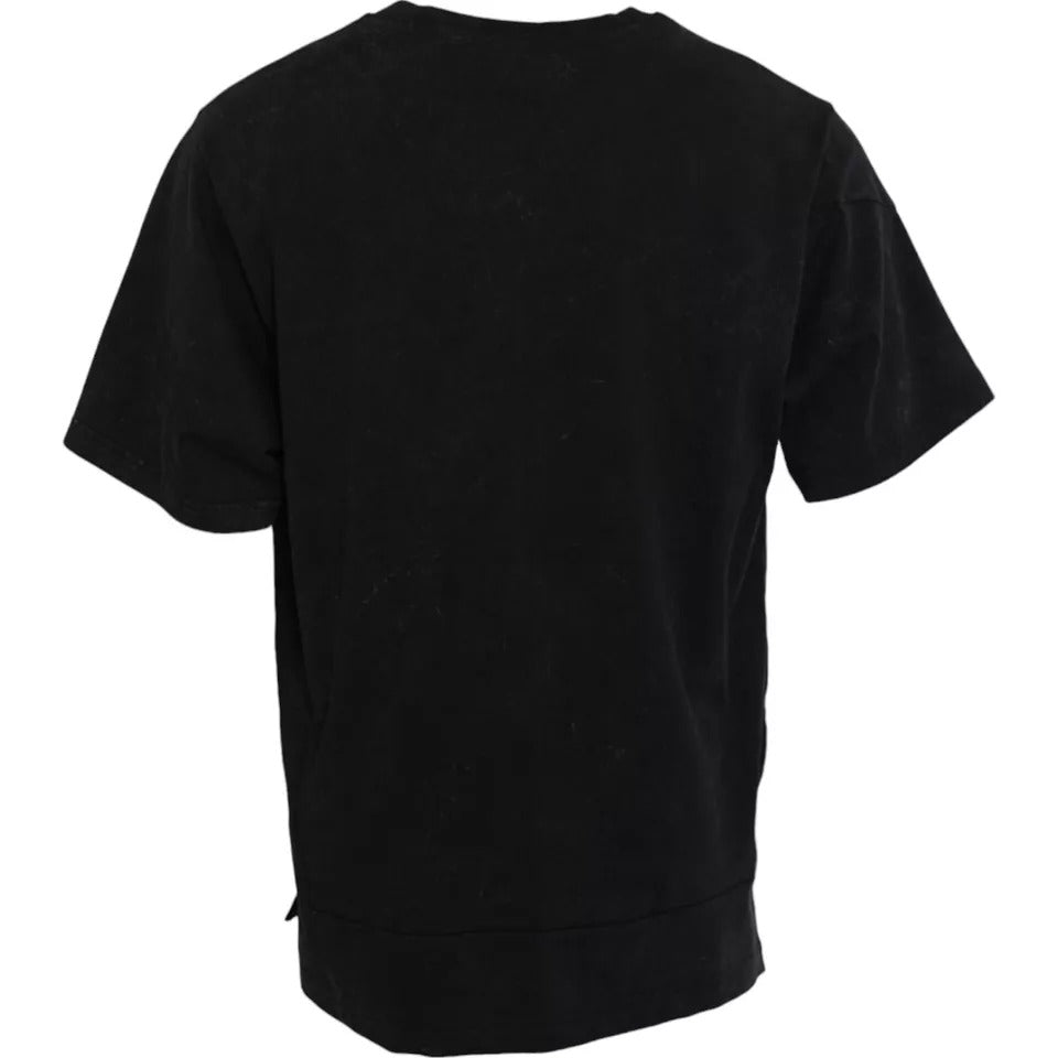 Camiseta de algodón con cuello redondo y estampado gráfico negro
