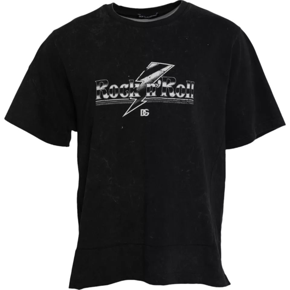 Camiseta de algodón con cuello redondo y estampado gráfico negro