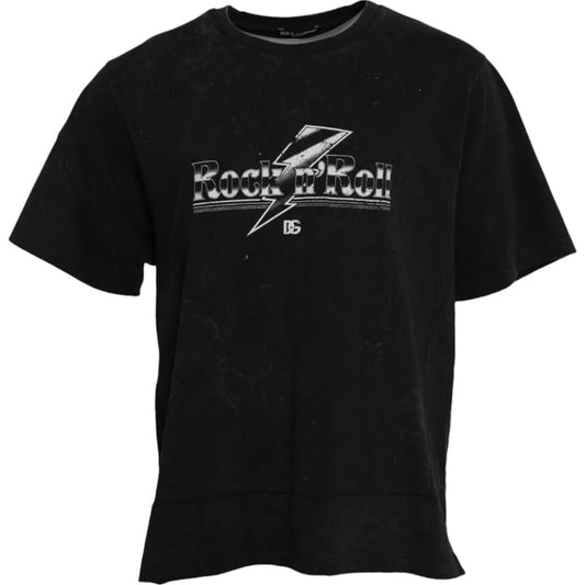 Camiseta de algodón con cuello redondo y estampado gráfico negro
