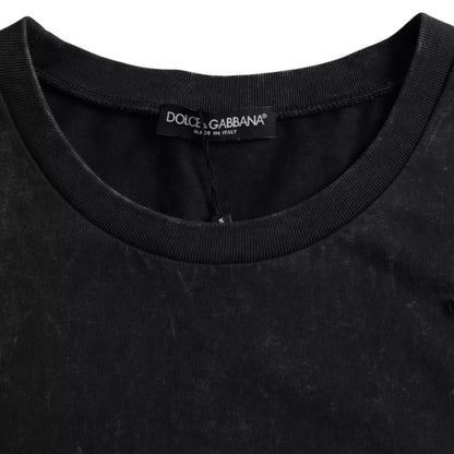 Camiseta de algodón con cuello redondo y estampado gráfico negro
