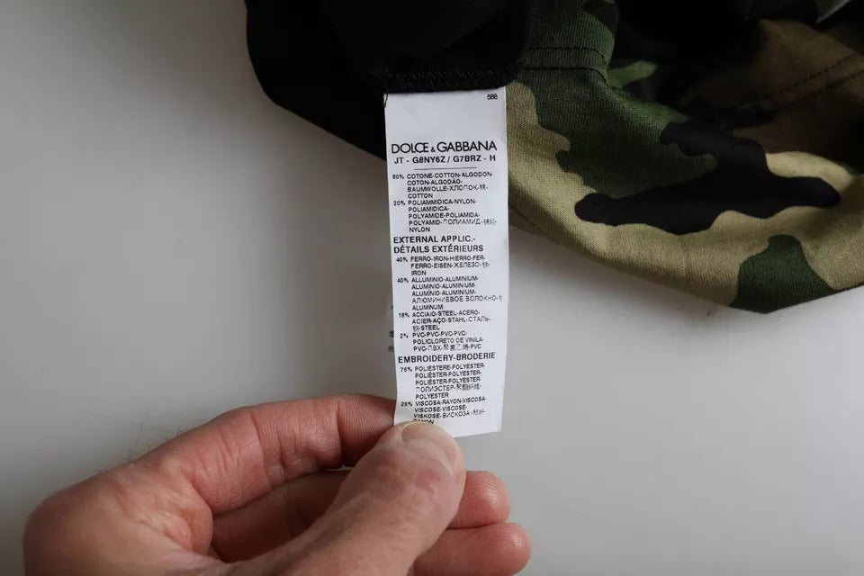 Camiseta de algodón con cuello redondo y estampado de camuflaje multicolor para hombre