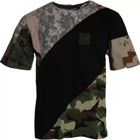 Camiseta de algodón con cuello redondo y estampado de camuflaje multicolor para hombre
