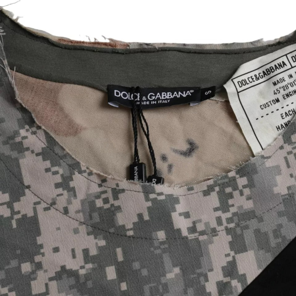 Camiseta de algodón con cuello redondo y estampado de camuflaje multicolor para hombre