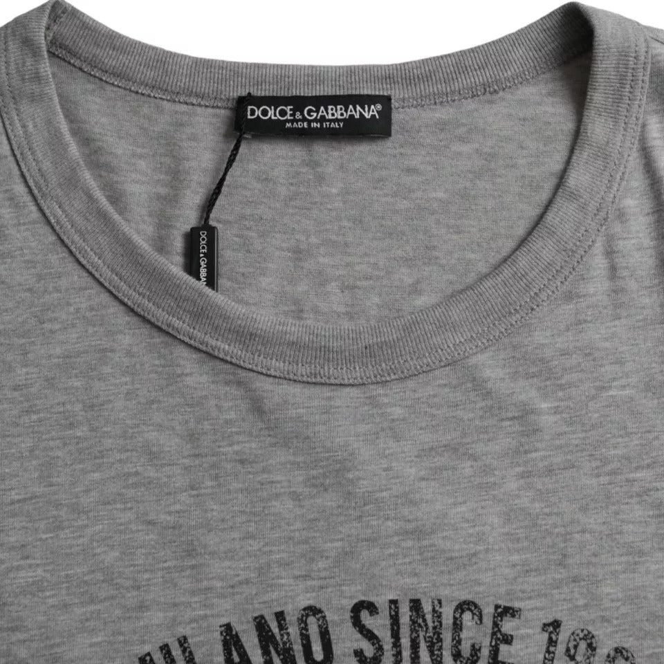Camiseta de algodón con cuello redondo y estampado gráfico gris