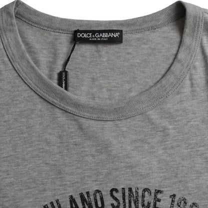 Camiseta de algodón con cuello redondo y estampado gráfico gris