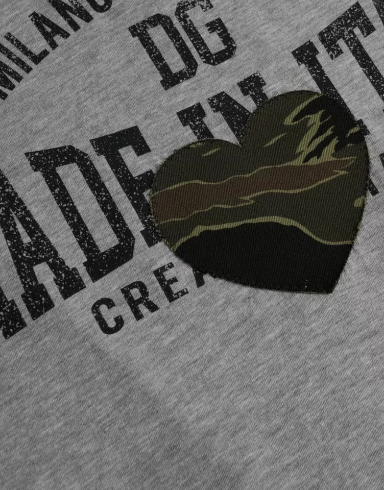 Camiseta de algodón con cuello redondo y estampado gráfico gris