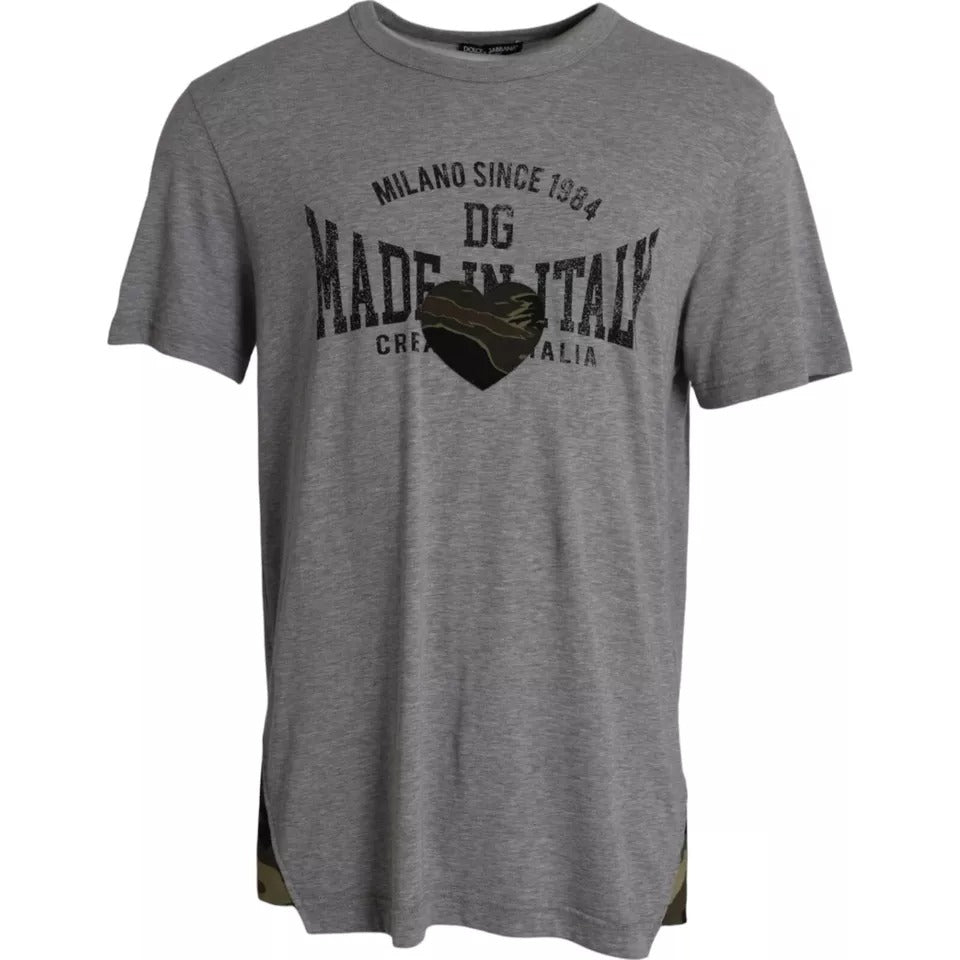 Camiseta de algodón con cuello redondo y estampado gráfico gris