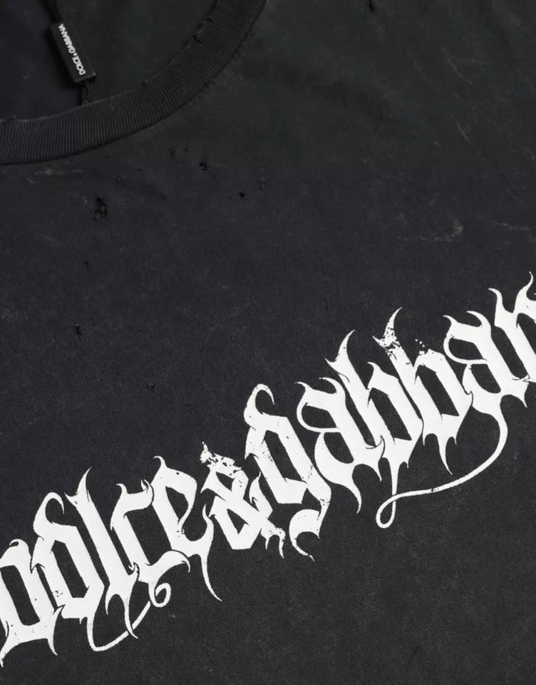 Camiseta negra de algodón de manga corta con estampado gráfico