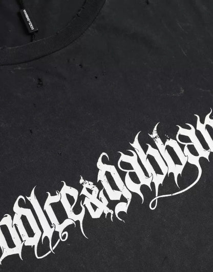 Camiseta negra de algodón de manga corta con estampado gráfico