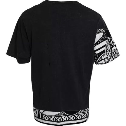 Camiseta negra de algodón de manga corta con estampado gráfico