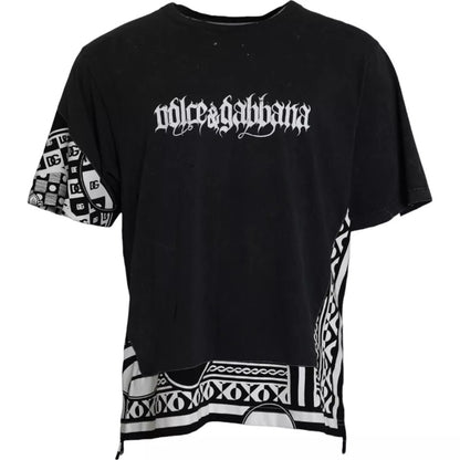 Camiseta negra de algodón de manga corta con estampado gráfico