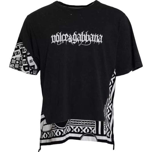 Camiseta negra de algodón de manga corta con estampado gráfico