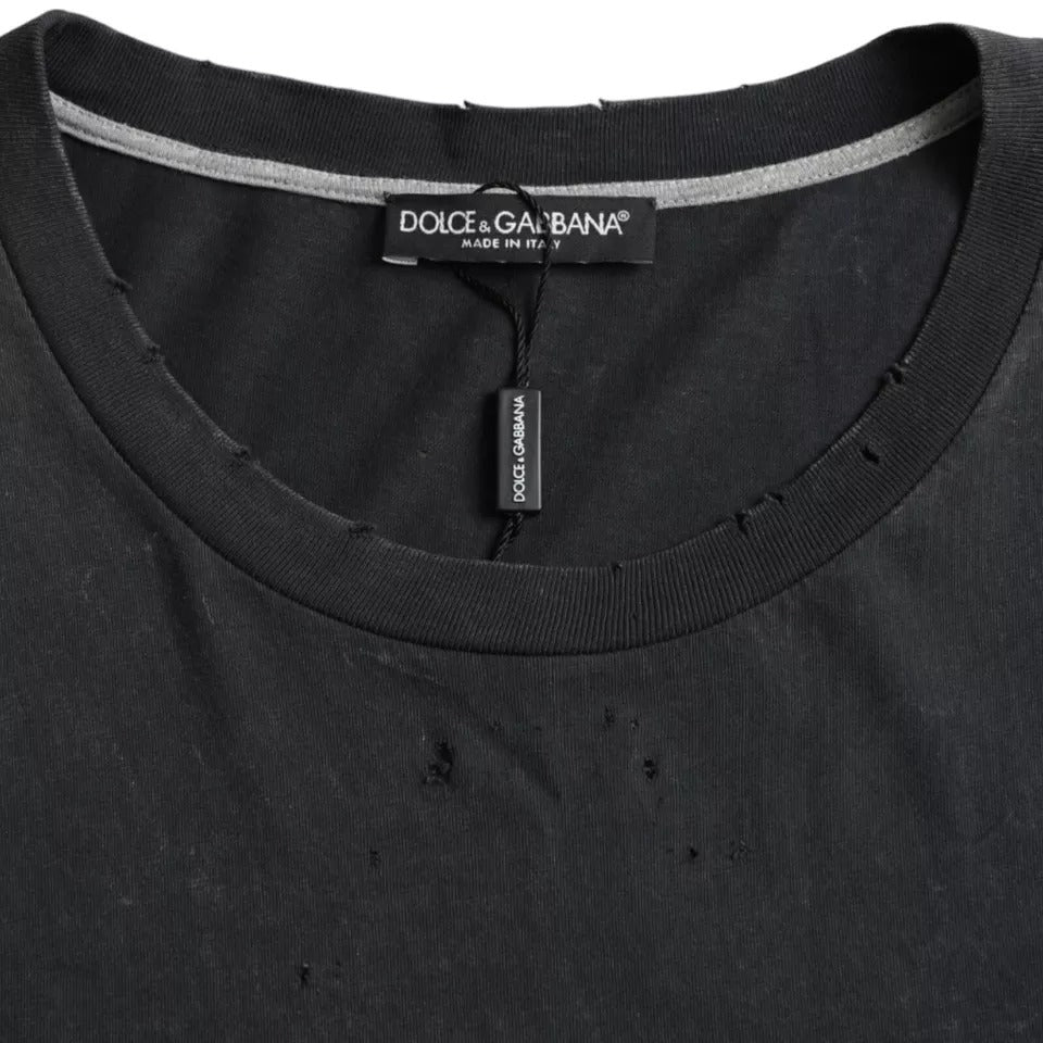 Camiseta negra de algodón de manga corta con estampado gráfico