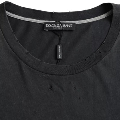 Camiseta negra de algodón de manga corta con estampado gráfico
