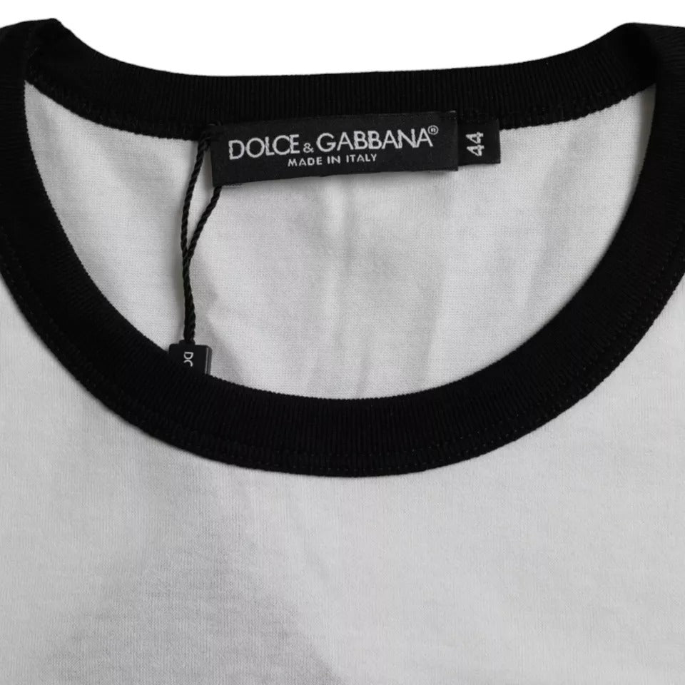 Camiseta de algodón de manga corta con estampado de jazz en blanco y negro