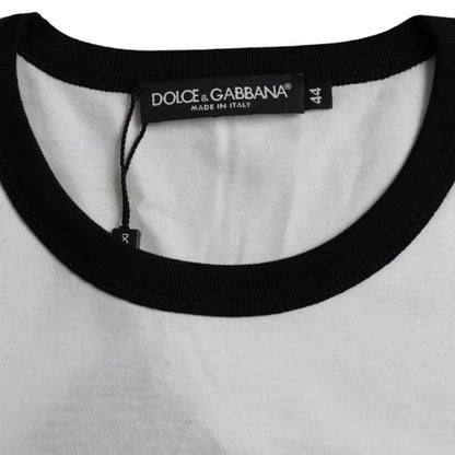 Camiseta de algodón de manga corta con estampado de jazz en blanco y negro