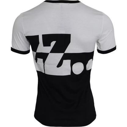 Camiseta de algodón de manga corta con estampado de jazz en blanco y negro