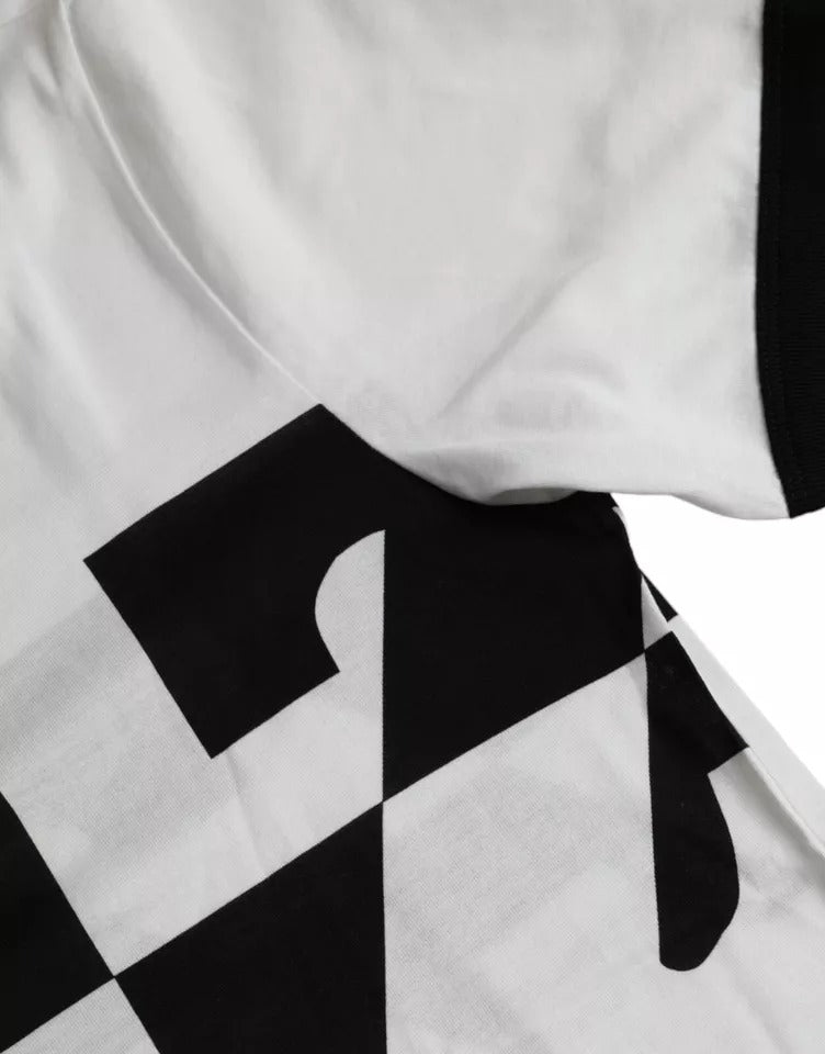 Camiseta de algodón de manga corta con estampado de jazz en blanco y negro