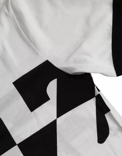 Camiseta de algodón de manga corta con estampado de jazz en blanco y negro