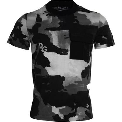 Camiseta de cuello redondo de algodón con estampado de camuflaje multicolor