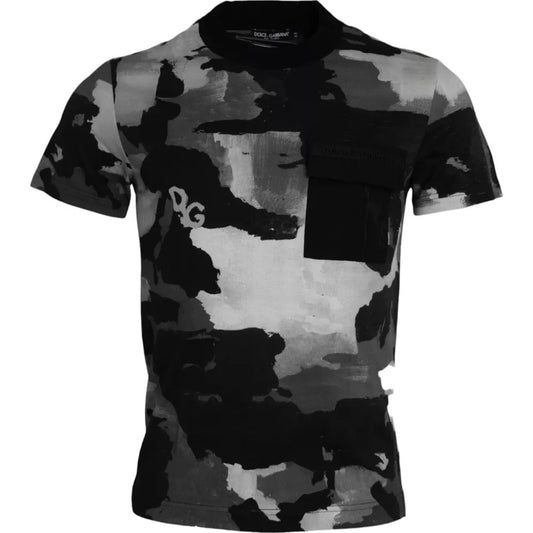 Camiseta de cuello redondo de algodón con estampado de camuflaje multicolor