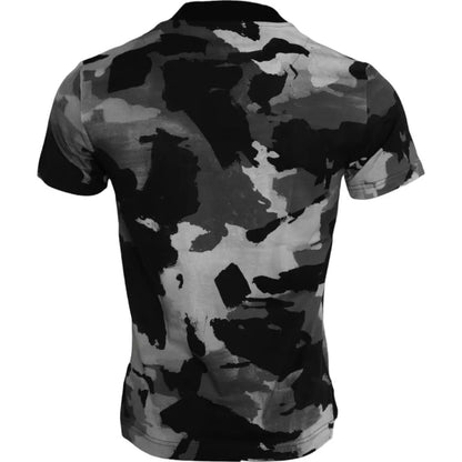 Camiseta de cuello redondo de algodón con estampado de camuflaje multicolor